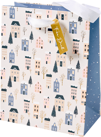 Geschenktasche Häuser/Schneekugel veredelt, midi hoch Profissimo