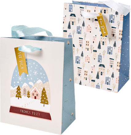 Geschenktasche Häuser/Schneekugel veredelt, midi hoch Profissimo