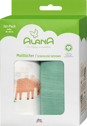 Mulltücher mit Bauernhof-Motiv, 80 x 80 cm ALANA