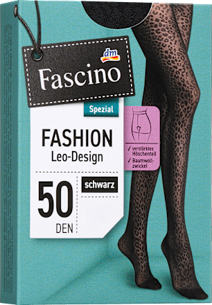 Strumpfhose mit Leo-Muster schwarz Gr. 50/52, 50 DEN Fascino