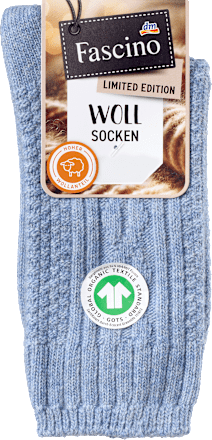 Socken mit Zopf-Muster und Wolle blau Gr. 35-38 Fascino