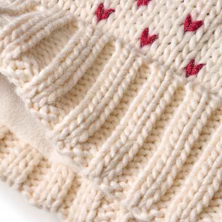 Mütze aus Strick mit Bommel, beige & rot, Gr. 52/53 PUSBLU