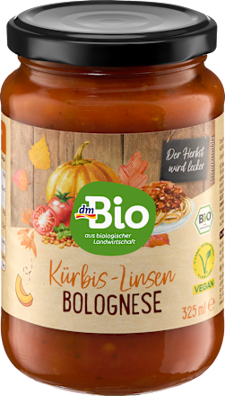 Tomatensauce Bolognese mit Kürbis und Linsen dmBio