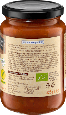 Tomatensauce Bolognese mit Kürbis und Linsen dmBio