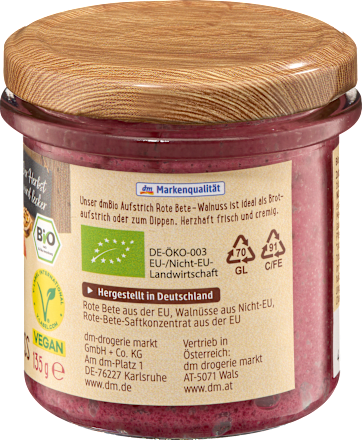 Brotaufstrich, Streichcreme Rote Bete-Walnuss dmBio