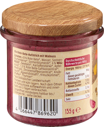 Brotaufstrich, Streichcreme Rote Bete-Walnuss dmBio