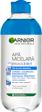Apă micelară bifazică 3-în-1 pentru ten și ochi sensibili GARNIER SKIN NATURALS