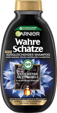 Shampoo Anziehende Aktivkohle & Schwarzkümmelöl Wahre Schätze