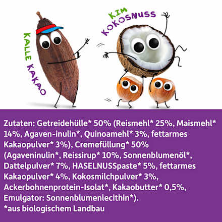 Kindersnack Crunchy Sticks mit Cremefüllung Haselnuss, Kakao & Kokos ab 4 Jahren Freche Freunde