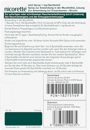 nicorette mint Spray 1mg Nicotin/Sprühstoß, Lösung nicorette