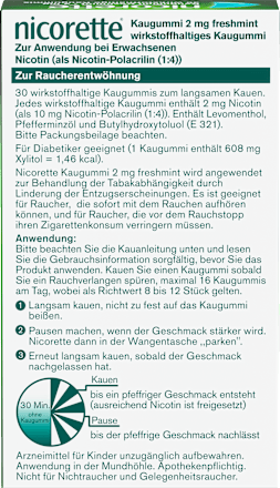 nicorette Kaugummi 2 mg Nicotin freshmint nicorette
