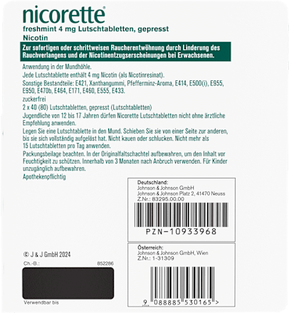 nicorette freshmint 4 mg Nicotin Lutschtabletten, gepresst Nikotin, (2 x 40St) nicorette