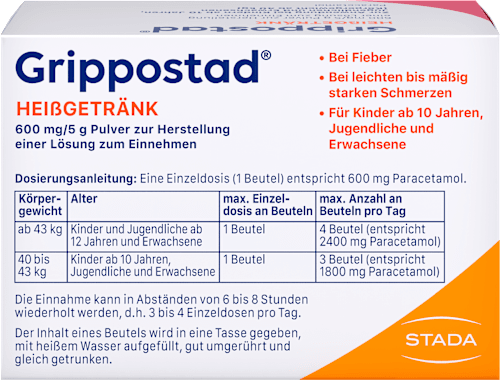 Grippostad Heißgetränk 600 mg/5 g Pulver zur Herstellung einer  Lösung zum Einnehmen, Beutel Grippostad