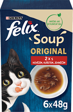 Soup Original pro kočky s hovězím, kuřetem a jehněčím 6x48 g Felix