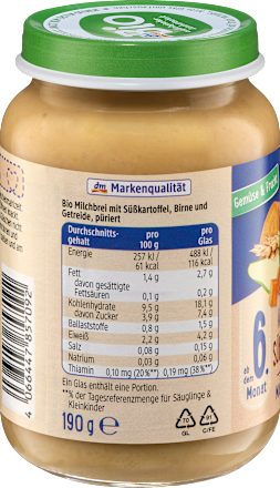 Piure de seară cu lapte - cartofi dulci și pere dmBio