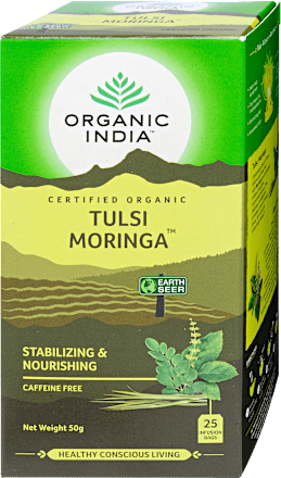 Bio koffeinmentes tea,Tulsi-Moringa, 25 filter Organic India