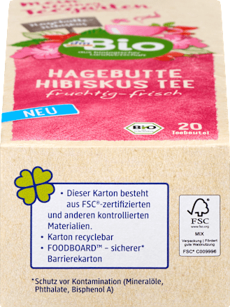 Bio csipkebogyó-hibiszkusz tea, 20 filter dmBio