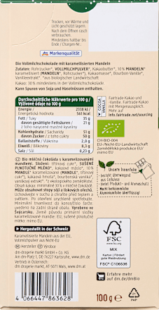 Bio téli csokoládé karamellizált mandulával dmBio