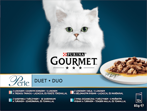 Perle kapsičky pro kočky losos a treska, mořské ryby a tuňák, losos a ryby, sardinky a tuňák ve šťávě 12x85g PURINA GOURMET