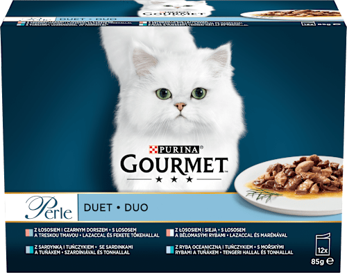 Perle kapsičky pro kočky losos a treska, mořské ryby a tuňák, losos a ryby, sardinky a tuňák ve šťávě 12x85g PURINA GOURMET