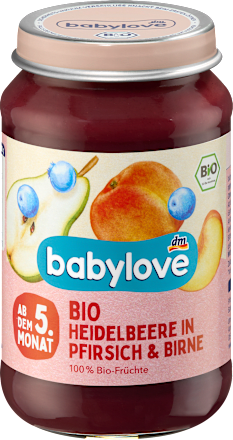 Bio bébidesszert fekete áfonya őszibarackban és körtében, 5. hónapos kortól babylove