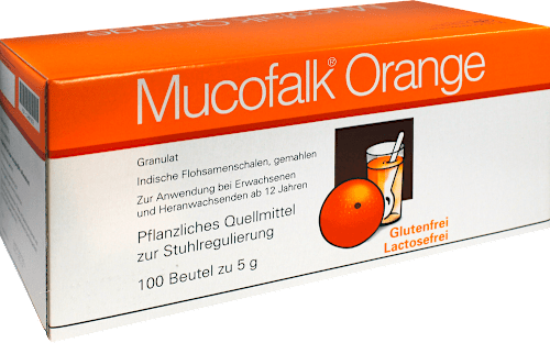 Mucofalk Orange, Indische Flohsamenschalen 3,25g / 5g Granulat Beutel Mucofalk
