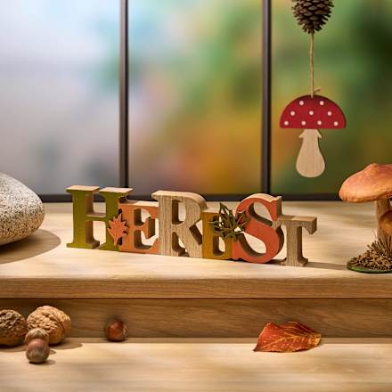 Holzschriftzug "Herbst" mit Blättern Dekorieren & Einrichten