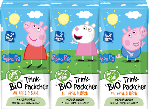 Bio voćni sok - Peppa Pig, 3 god.+, jabuka i kruška, 3 x 0,2 l PURE & FUN