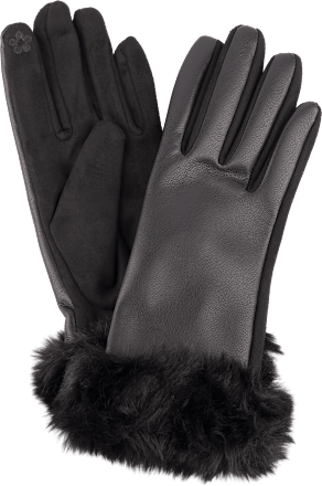 Zimske rukavice od umjetne kože s krznom – crne, 255 x 90 mm  toplo & meko