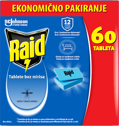 Laminirane tablete za električni aparat protiv običnih i tigrastih komaraca Raid