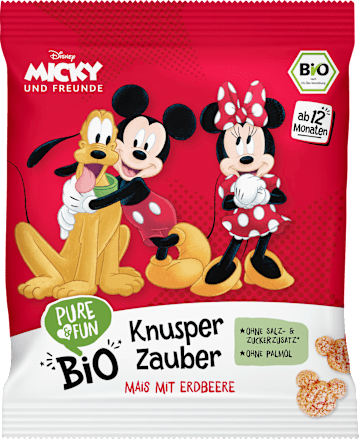 Kukuruzne grickalice za djecu Micky i prijatelji – s jagodom, 12+ mj. PURE & FUN