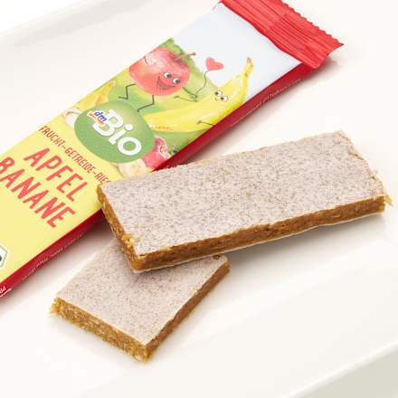 Barretta alla frutta con cereali Bio, mela Bio e banana Bio dmBio