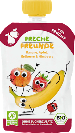 Quetschie Banane, Apfel, Erdbeere & Himbeere ab 6 Monaten  Freche Freunde