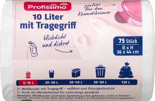 Sac de gunoi cu mâner 10 litri, pentru coș cosmetic Profissimo