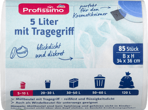 Szemeteszsák fogófüllel, 5 literes, kozmetikai szemetesbe Profissimo