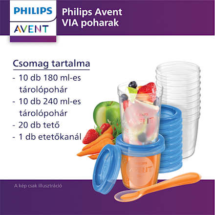 Etető szett 10x180ml + 10x240ml VIA poharak etetőkanállal PHILIPS AVENT