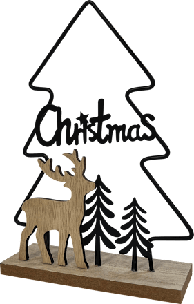 Metallaufsteller "Christmas", Baum mit Holzhirsch, schwarz-natur Dekorieren & Einrichten
