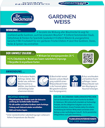Gardinen Weiß für Tiefenreinigung & Faserfrische Dr. Beckmann