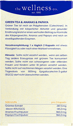 Green Tea + Ananas + Papaya Kapseln the wellness co.