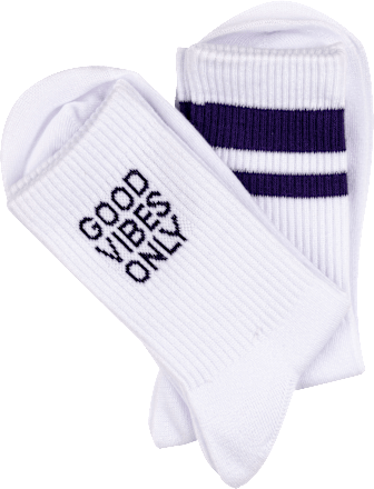 Good Vibes Socken weiß lila, Gr. 39 - 42 (2 Paar) nur die