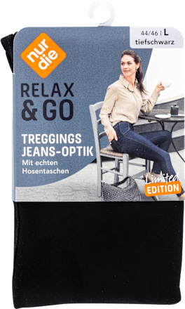 Relax & Go Treggings Jeans-Optik tiefschwarz, Gr. 44 - 46 nur die