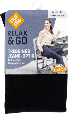 Relax & Go Treggings Jeans-Optik tiefschwarz, Gr. 44 - 46 nur die
