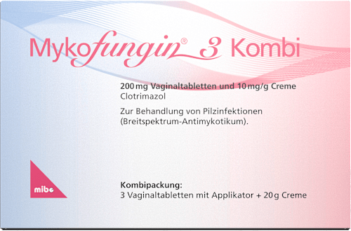 Mykofungin 3 Kombi 200 mg Vaginaltabletten und 10 mg/g Creme, Wirkstoff: Clotrimazol Mykofungin