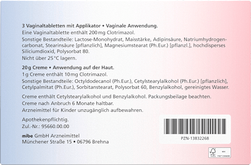 Mykofungin 3 Kombi 200 mg Vaginaltabletten und 10 mg/g Creme, Wirkstoff: Clotrimazol Mykofungin