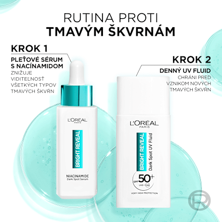 Pleťové sérum Bright Reveal + denný pleťový UV fluid proti tmavým škvrnám Bright Reveal Dark Spot SPF 50+ L'ORÉAL PARiS