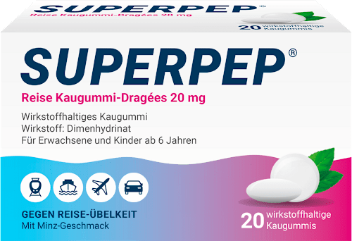 SUPERPEP Reise Kaugummi-Dragées 20mg Dimenhydrinat Superpep