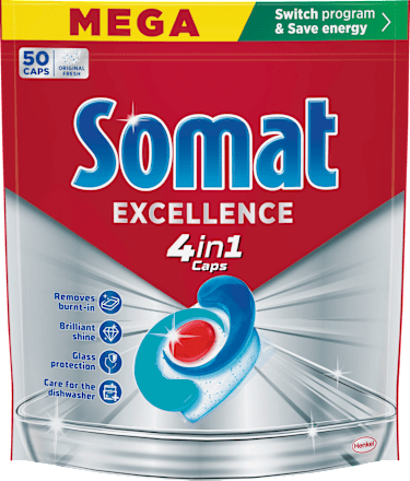 Kapsule za strojno pomivanje posode Excellence 4 v 1, MEGA pakiranje Somat