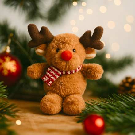 Plüschelch mit roter Nase & rot-weiß gestreiftem Schal, klein Dekorieren & Einrichten