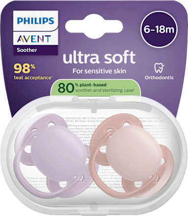 Schnuller ultra soft Silikon, lila/rosa, 6-18 Monate PHILIPS AVENT