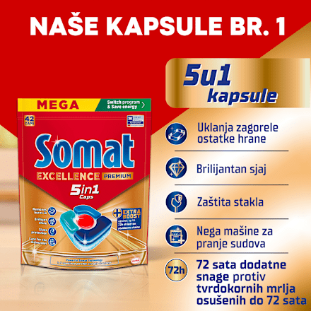EXCELLENCE PREMIUM  5in1 Tablete za mašinsko pranje sudova Somat